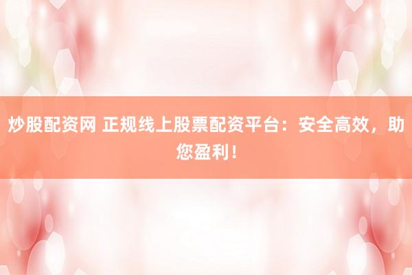 炒股配资网 正规线上股票配资平台：安全高效，助您盈利！