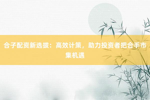 合子配资新选拔：高效计策，助力投资者把合手市集机遇