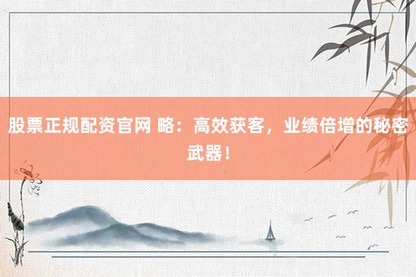 股票正规配资官网 略：高效获客，业绩倍增的秘密武器！