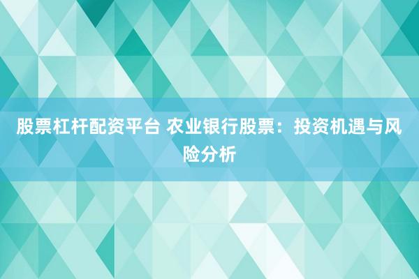 股票杠杆配资平台 农业银行股票：投资机遇与风险分析